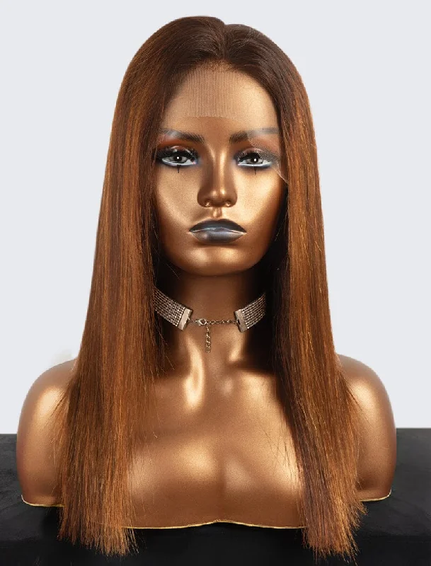 Colored wig with a natural - looking root for a more realistic lookClearance 13*6 HD Transparent Lace Front Wigs 16inches 100% Full Cuticle Virgin Hair Wigs