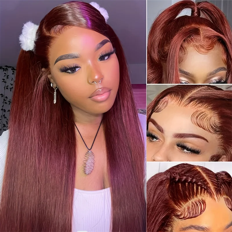 Human - hair colored wig for a natural and luxurious feelHairsmarket Reddish Brown Glueless Wigs Straight Hair 13x6 Lace Front Wigs HD Transparent Colored Wigs