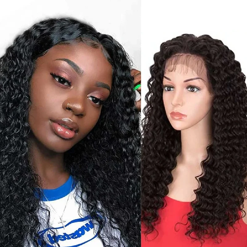 Colored wig with a blue - green ombre effect for a unique and trendy appearanceRebecca Fashion 13x4 Lace Front Wigs Human Hair Deep Wave Wigs 150% Density Natural Black Color