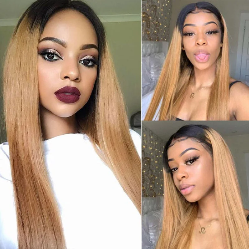 Colored wig with a middle - part for a classic and elegant styleRebecca Fashion 13x4 Lace Frontal Wigs Straight 100% Human Hair Blonde Brown Wigs 150% Density