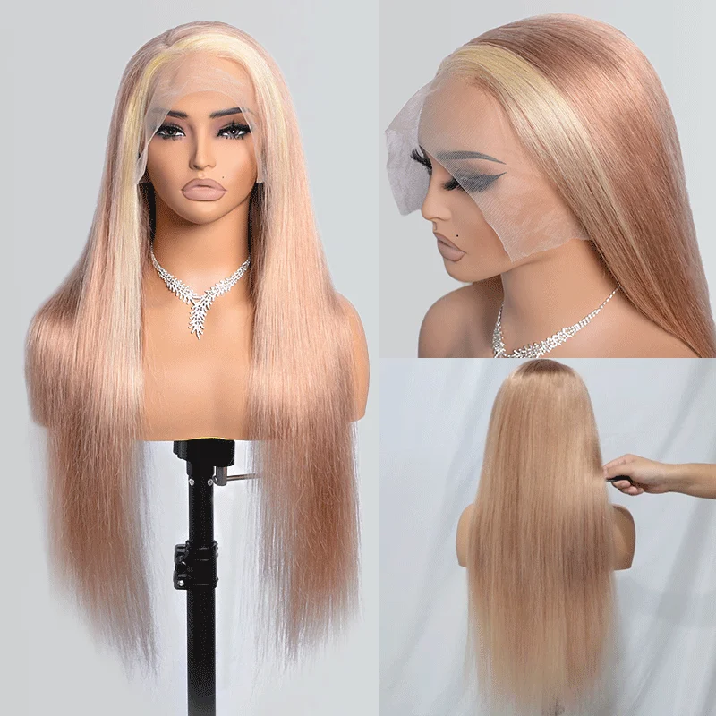 Colored wig with a side - part for a more flattering appearance13x6 HD Lace Frontal Wig P16 /613 Highlight Straight Glueless Pre-plucked HD Lace Wigs C Part Hairstyle