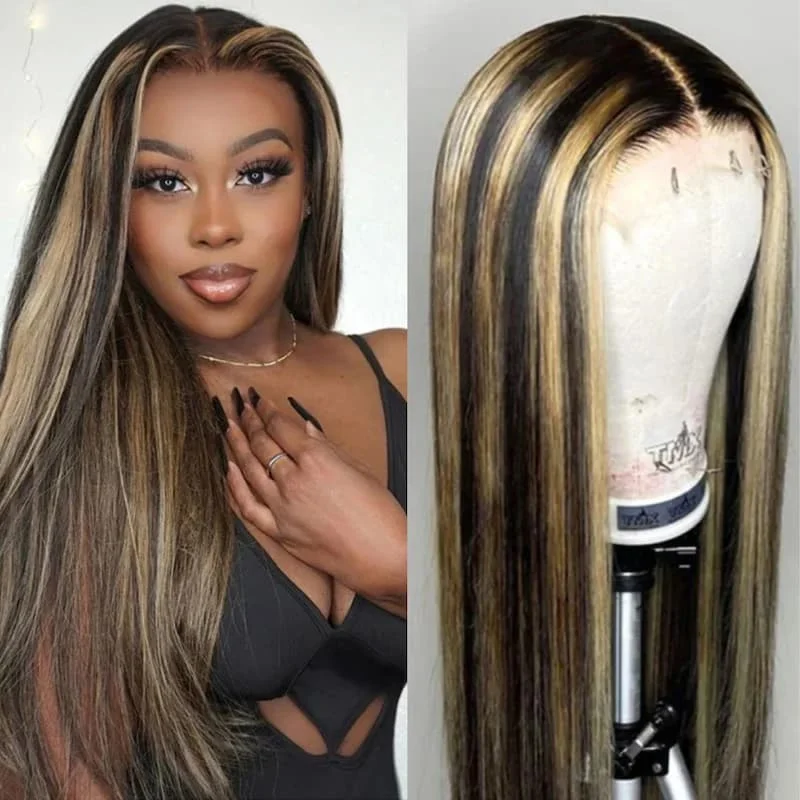 Colored wig with a pre - plucked hairline for a more natural look1B/27 Balayage Highlight 13x6 Glueless HD Lace Front Wig Silky Straight Ombre Colored Human Hair Wigs