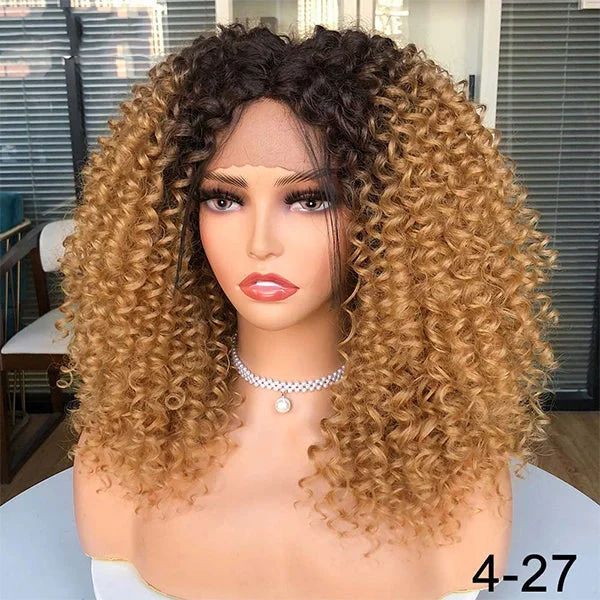 Colored wig with a side - swept bang for a sophisticated look1B/27 Honey Blonde Bouncy Curly Short Bob 13x1x4 T Part Lace Front Wigs for Women 180% Density