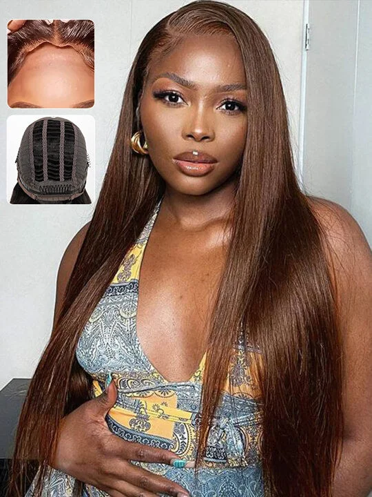 Adjustable - cap colored wig for a comfortable fit[Air Wig] #4 Chocolate Brown Straight Hair 5x5 13x4 13x6 Lace Wigs Human Hair