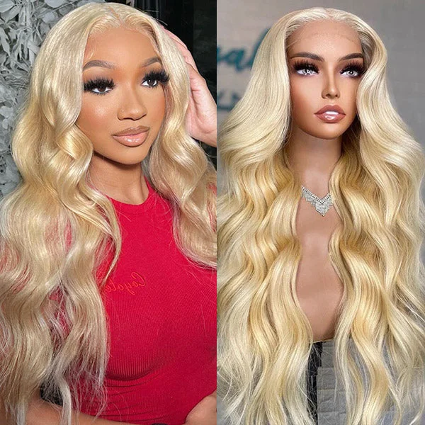 Colored wig with a wispy fringe for a soft and feminine look613 Blonde Body Wave 5x5 Lace Front Wig HD Glueless Human Hair Wigs