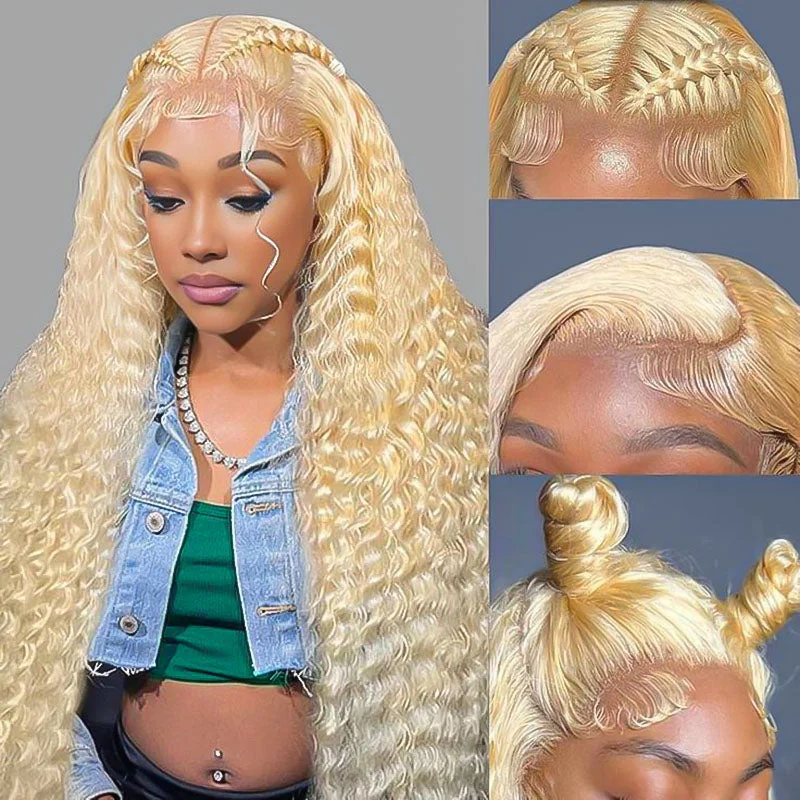 Synthetic colored wig with a heat - resistant formula for easy styling613 Blonde Deep Wave Wig 13x4 HD Lace Front Human Hair Wigs With Natural Hairline Pre Plucked