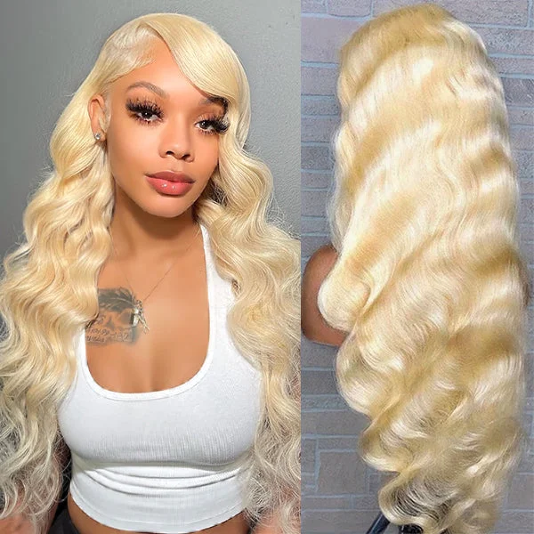 Human - hair colored wig for a natural and luxurious feelHairsmarket 613 HD Lace Wig Blonde Body Wave Wig 4x4 Lace Closure Human Hair Wig