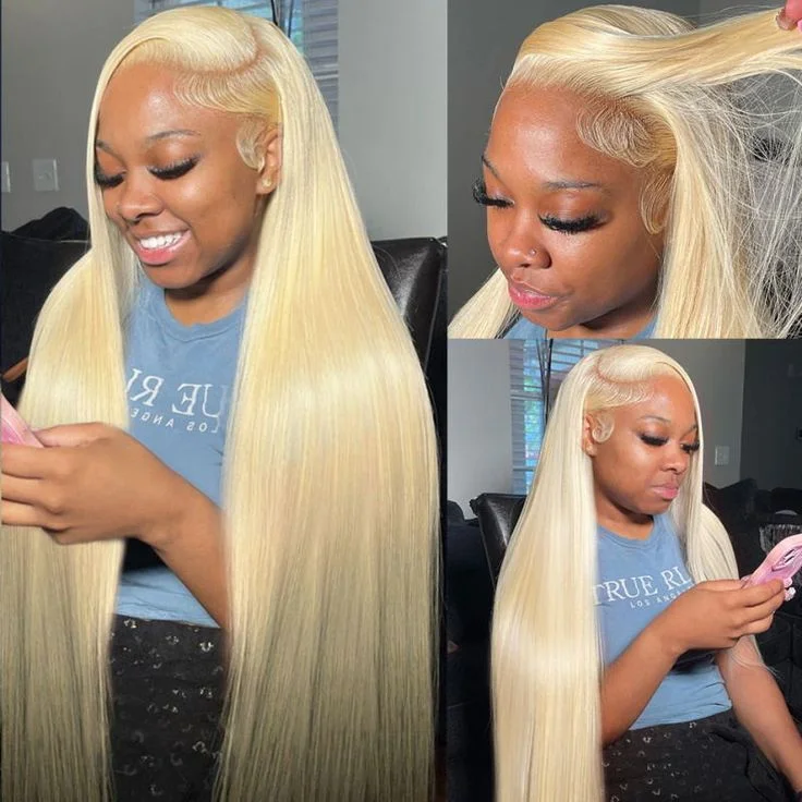 Colored wig with a side - part for a more flattering appearance613 Blonde Wigs HD Lace Wig Straight Human Hair Pre Plucked Glueless Wigs Bleached knots