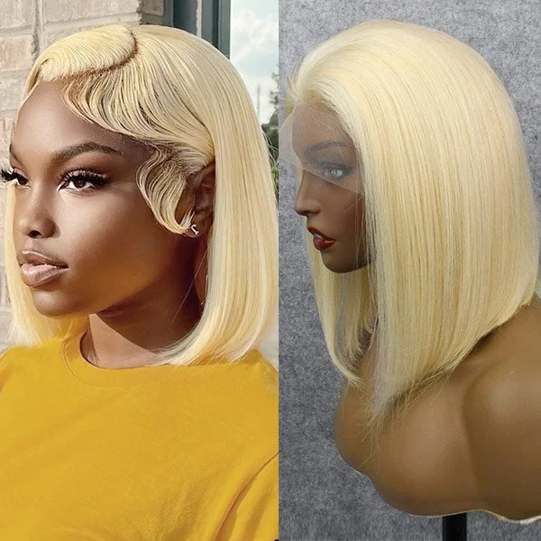 Colored wig with a side - swept bang for a sophisticated look613 Blonde Bob Lace Front Wig 13x4 Straight Short Bob Human Hair Wigs