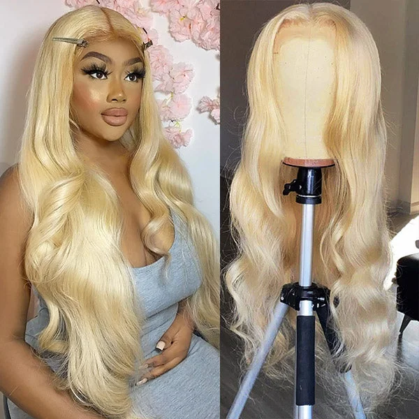 Colored wig with a 150 - density for a full and thick appearanceHairsmarket 613 Frontal Wig Body Wave Wigs 13x4 Lace Front Wig Glueless Human Hair Wigs