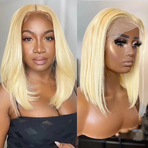 Colored wig with a curly texture for a bold and stylish choiceStraight Human Hair Bob Wigs #613 Blonde Color 13*4*1 T Part Lace Wigs