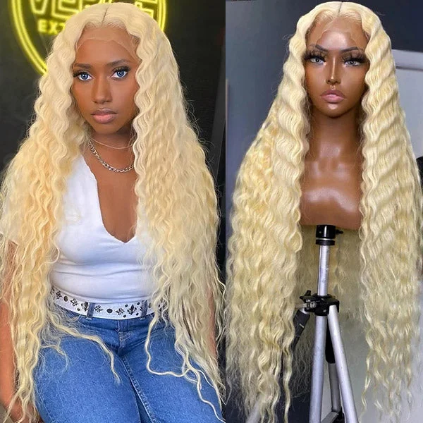 Colored wig in a vibrant pink color for a bold and eye - catching look613 Honey Blonde Lace Front Human Hair Wigs 13*4 Loose Deep Wave Lace Front Wig 150% Density