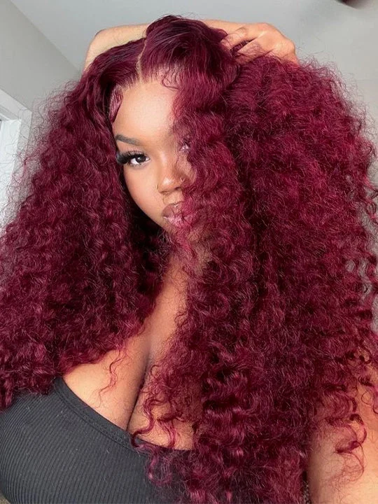 Synthetic colored wig with a heat - resistant formula for easy styling99J Burgundy Hair 5*5 HD Lace Wigs Deep Wave Dark Red Human Hair Wigs