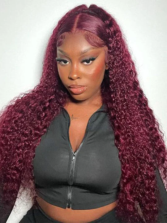 Colored wig with a purple - violet shade for a regal and elegant look99J Dark Red Hair Jerry Curly Burgundy Wig 13x4 13x6 360 Transparent Lace Human Hair Wigs