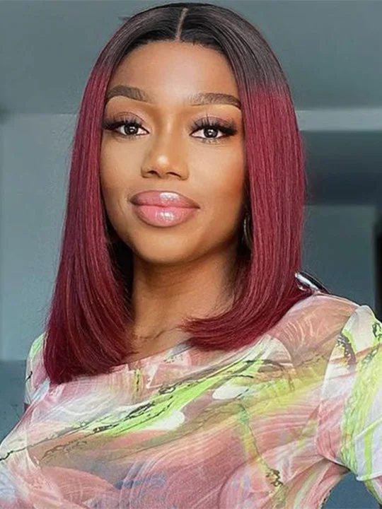 Colored wig with a wavy texture for a beachy and fun look99J Red Burgundy Wig Bob 4x4 Lace Closure Human Hair Wigs Straight Hair