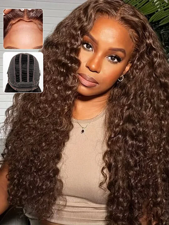 Colored wig with a silver - grey color for a trendy and cool - toned look[Air Wig] #4 Chocolate Brown Deep Wave 5x5 13x4 13x6 Lace Wigs 100% Human Hair