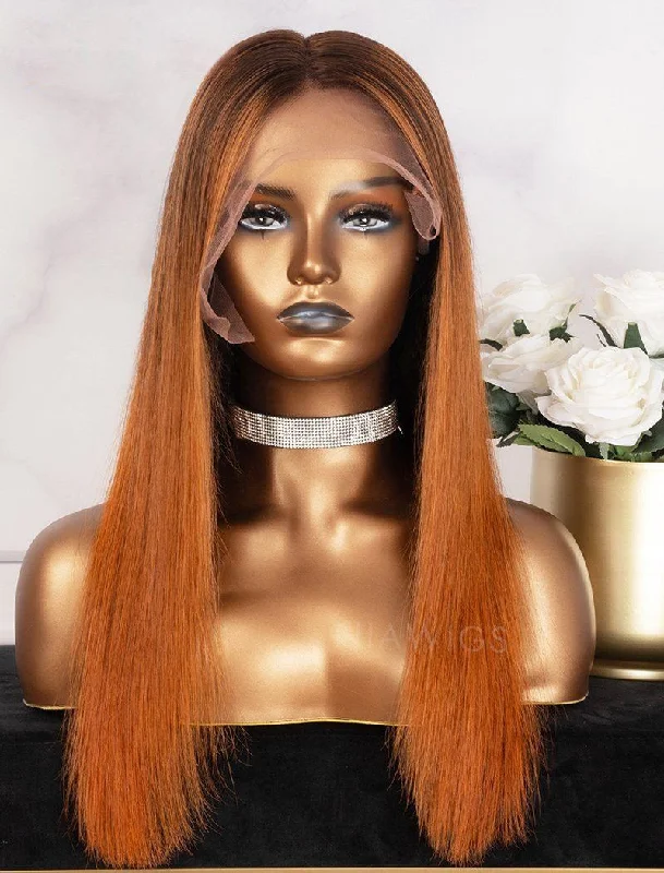 Colored wig with a middle - part for a classic and elegant styleAmanda #Balayage Silky Straight Human Hair Lace Wigs