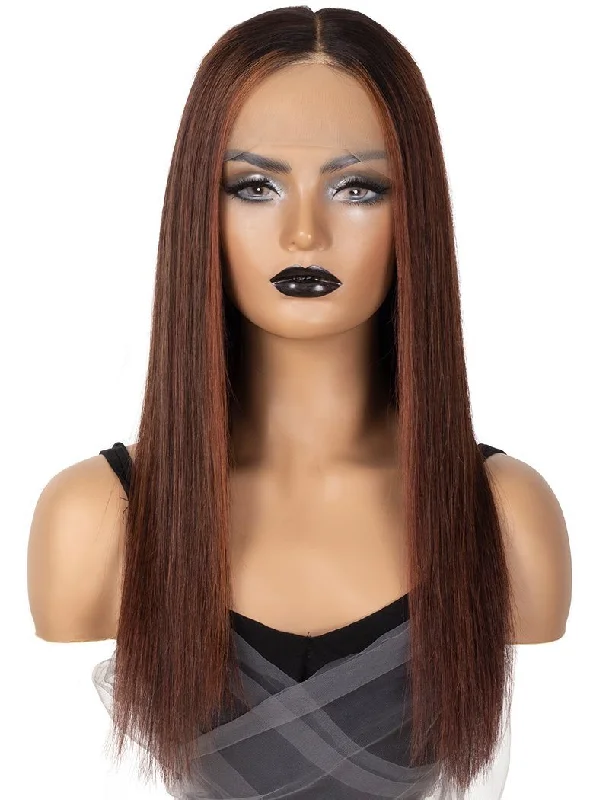 Colored wig with a wispy fringe for a soft and feminine lookAmy #33 Dark Auburn Human Hair Lace Wigs With Natural Hairline