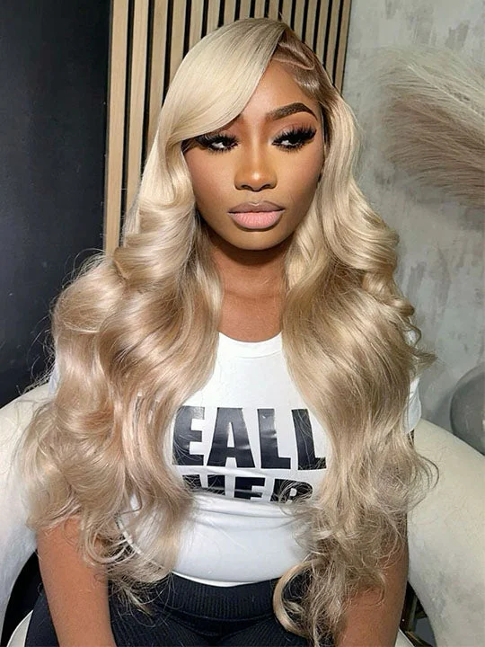 Colored wig with a pre - plucked hairline for a more natural look13x6 HD Lace Front Wig Ash Blonde Hair 3D Body Wave 100% Human Hair Wigs