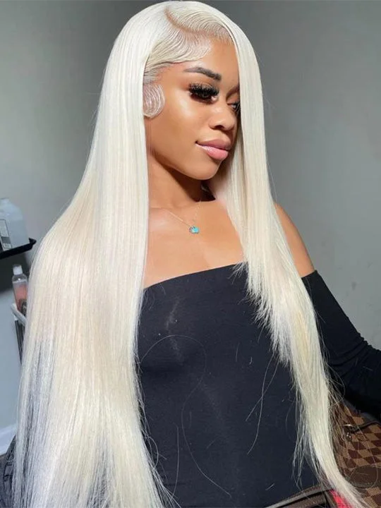 Colored wig with a middle - part for a classic and elegant style13x6 HD Lace Wigs White Blonde Hair Bone Straight Human Hair Wigs