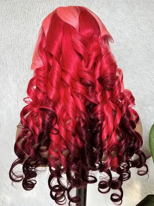 Colored wig with a 150 - density for a full and thick appearancePink Ombre Wig Three Colors 3D Body Wave 13x4 HD Lace Frontal Human Hair Wigs