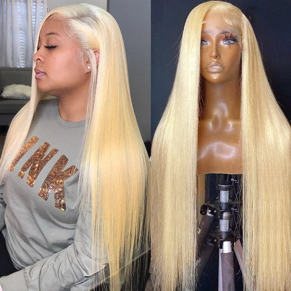 Colored wig with a 150 - density for a full and thick appearanceFull Lace Human Hair Wigs 613 Blonde Straight Hair Colored Wigs