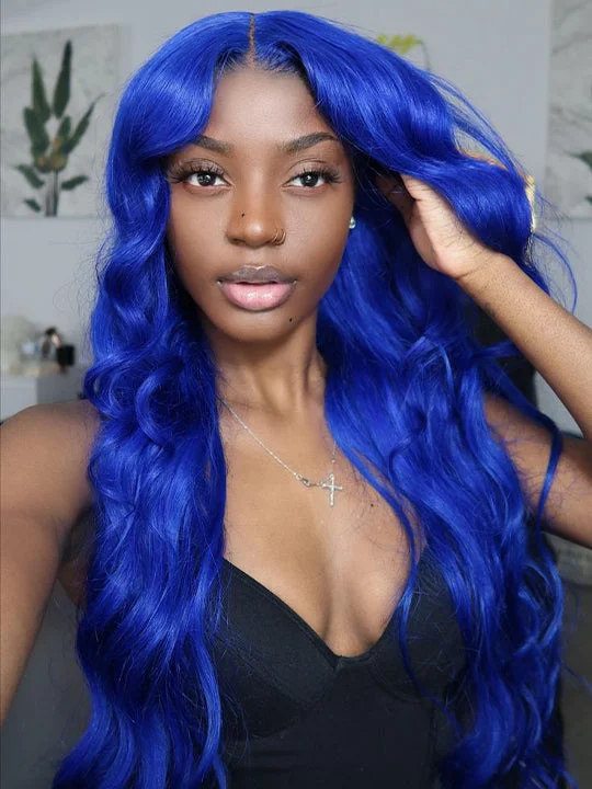 Colored wig with a 150 - density for a full and thick appearanceBlue Wig Dyed From 613 Blonde 3D Body Wave 13x4 HD Lace Front Human Hair Wigs