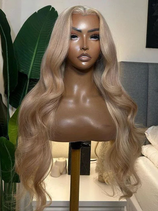 Colored wig with a pre - bleached knot for a natural - looking scalp[Clearance] Ash Blonde 3D Body Wave 13x4 Lace Frontal Human Hair Wigs