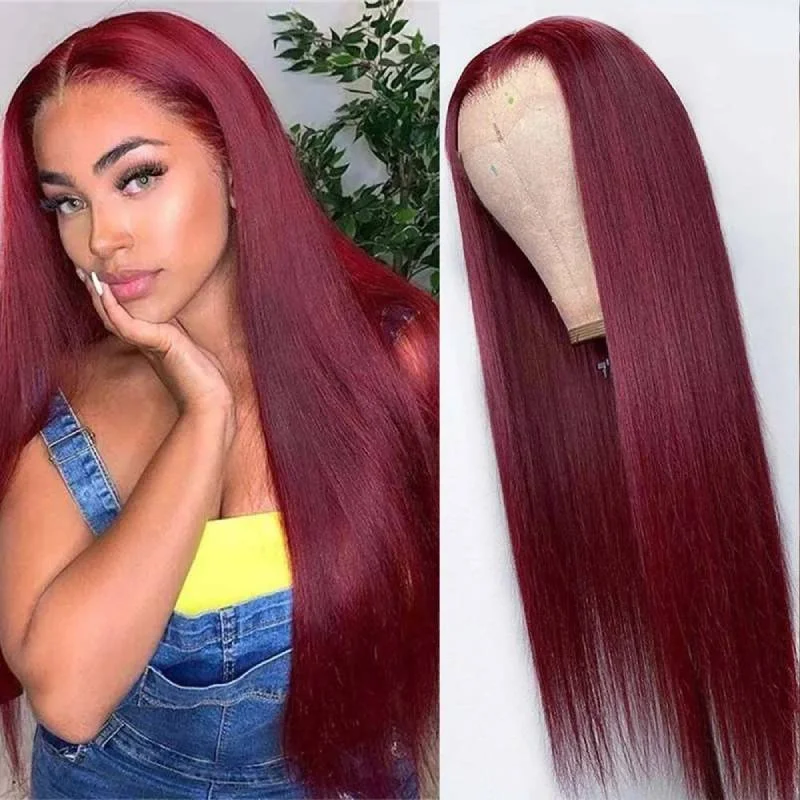 Colored wig with a wavy texture for a beachy and fun lookFlash Sale Sunber 99J 13×4 Lace Front Wig 180% denisty Red Human Hair Wigs