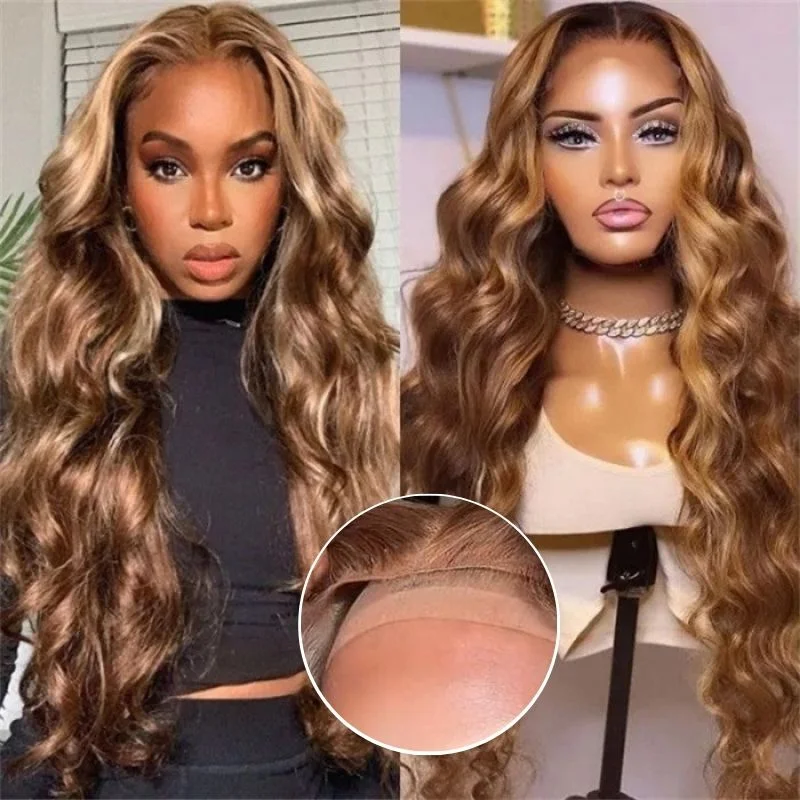 Colored wig with a wavy texture for a beachy and fun lookSunber Body Wave Honey Blonde Highlights 7x5 Pre-Cut Lace Closure Human Hair Wig Flash Sale