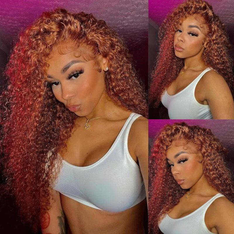 Colored wig in a vibrant pink color for a bold and eye - catching lookFlash Sale Sunber Precolored Ginger Brown 13×4 Lace Front Wig Jerry Curly Human Hair Wigs