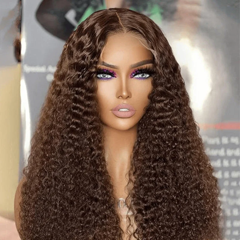 Colored wig with a side - swept bang for a sophisticated lookDark Brown Curly Hair 6x5 13x4 HD Lace Wig Human Hair Glueless Wigs