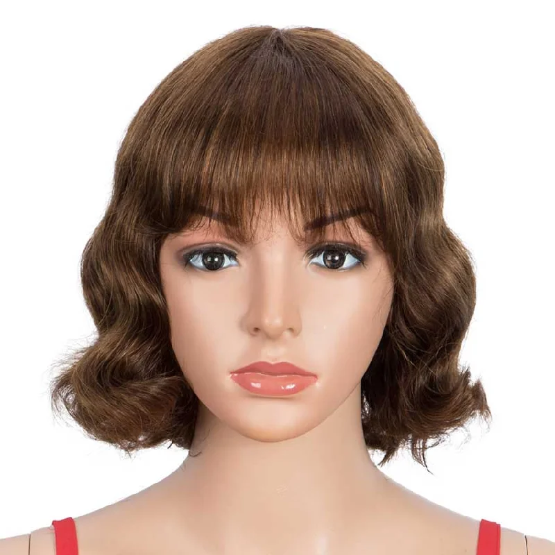 Colored wig with a middle - part for a classic and elegant styleRebecca Fashion Deep Wavy Human Hair Wigs P-Color Wig With Bangs 9 Inch