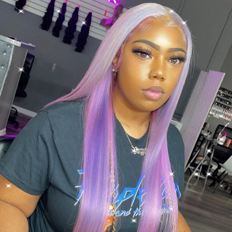 Human - hair colored wig for a natural and luxurious feelDream Gray Ombre Purple Straight Pre Colored Full Frontal Wig