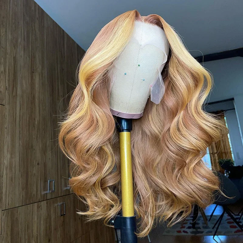 Adjustable - cap colored wig for a comfortable fitDream Highlighted Medium Blonde Natural Wave Full Frontal Wig