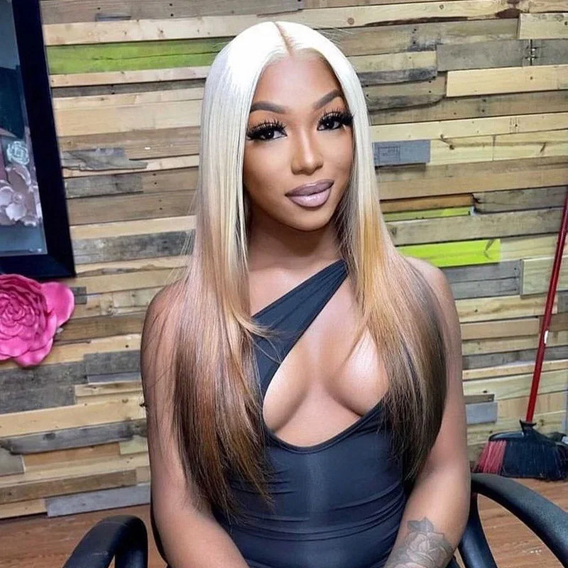 Colored wig with a 150 - density for a full and thick appearanceDream Ombre Brown Half Color 13x4 Lace Frontal Straight Hair Wig