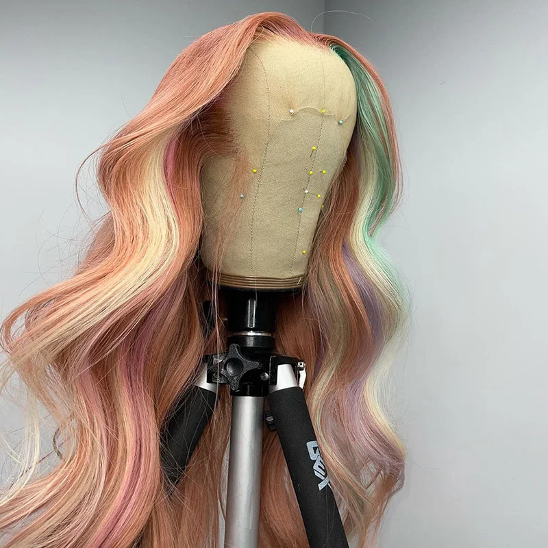 Colored wig with a curly texture for a bold and stylish choiceDream Pre Colored Highlights 13x4 Lace Frontal Wig Human Hair