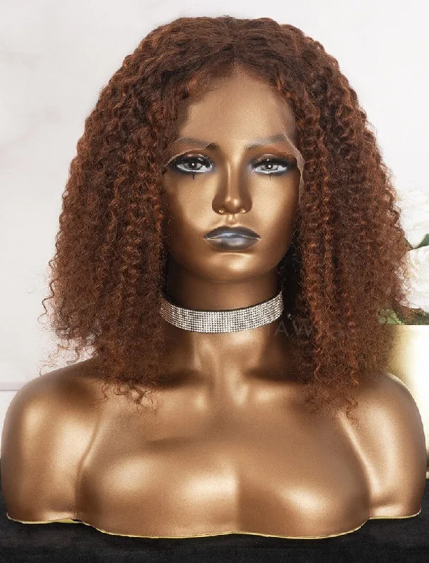 Human - hair colored wig for a natural and luxurious feel#Ginger Brown Kinky Curly 100% Human Hair Highlight Red Blonde Lace Wigs