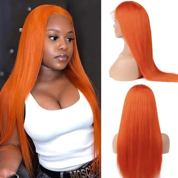 Adjustable - cap colored wig for a comfortable fitGinger Orange Lace Front Wigs 13x6x1 HD Lace Frontal Human Hair Wigs Brazilian Straight Hair