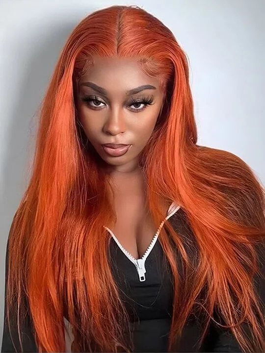 Colored wig with a straight texture for a sleek and minimalist lookGlueless Ginger Orange Hair 5x5 Lace Wigs Silky Straight Transparent Lace Human Hair Wigs