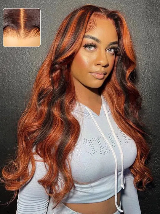 Colored wig with a straight texture for a sleek and minimalist lookGinger With Copper Red Highlights Body Wave Full 13x4 13x6 Lace Frontal Human Hair Wigs