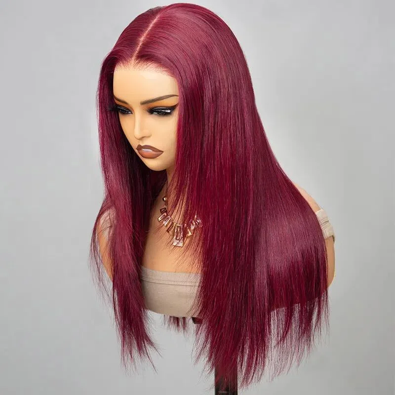 Colored wig with a natural - looking root for a more realistic lookGlueless Layered Cut Wig 99j Burgundy Straight Pre Cut 6x5 HD Lace Wear Go Wig