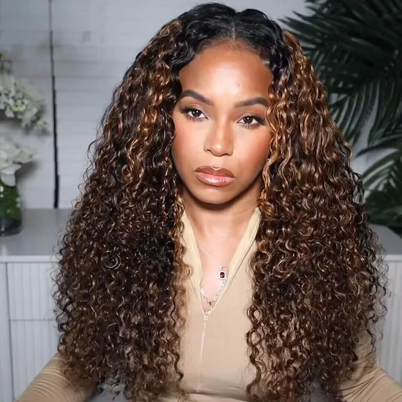 Colored wig with a straight texture for a sleek and minimalist lookHighlight 1B/30 Mix Color Glueless Curly Hair 6x5 13x4 HD Lace Full Frontal Wig