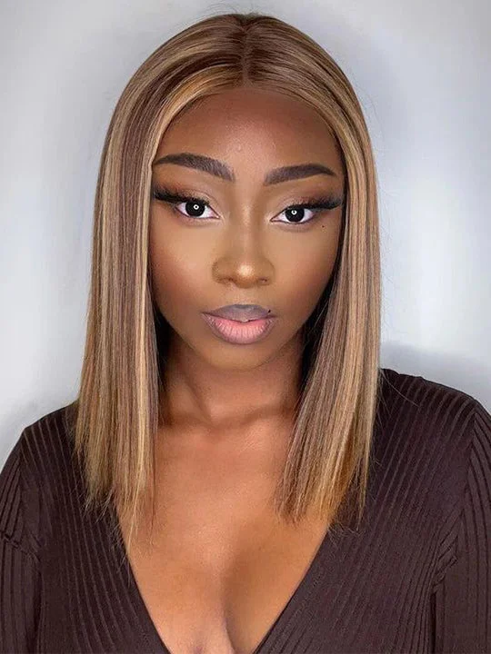 Synthetic colored wig with a heat - resistant formula for easy stylingHighlight Bob Wig 13x6 Transparent Lace Front Human Hair Wigs Straight Hair