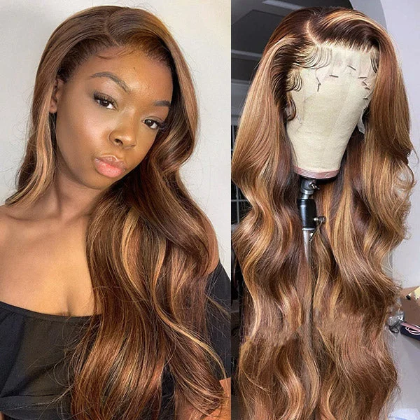 Colored wig with a pre - bleached knot for a natural - looking scalpHD Lace Highlight Wig 4x4 Lace Wig Body Wave Human Hair Wigs 5x5 Lace Closure Wigs 180% Density