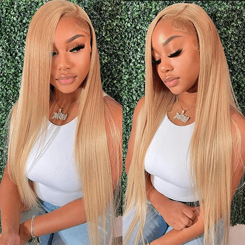 Colored wig with a purple - violet shade for a regal and elegant lookHoney Blonde #27 Colored Straight Hair Glueless 6x5 13x4 HD Lace Wigs