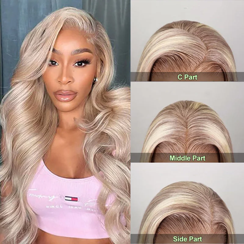 Colored wig with a side - swept bang for a sophisticated lookHoney Blonde Highlights P18/613 Body Wave 13X6 Parting Max Glueless Wig Pre-Knotless