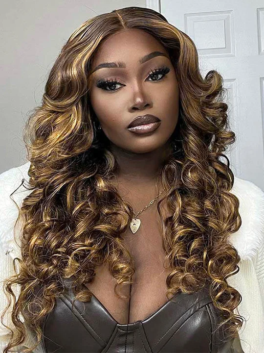 Colored wig with a pre - plucked hairline for a more natural look[Clearance] Wear & Go 24inch 5x5 Lace Wig P4/27 Highlight Loose Wave 250% Density