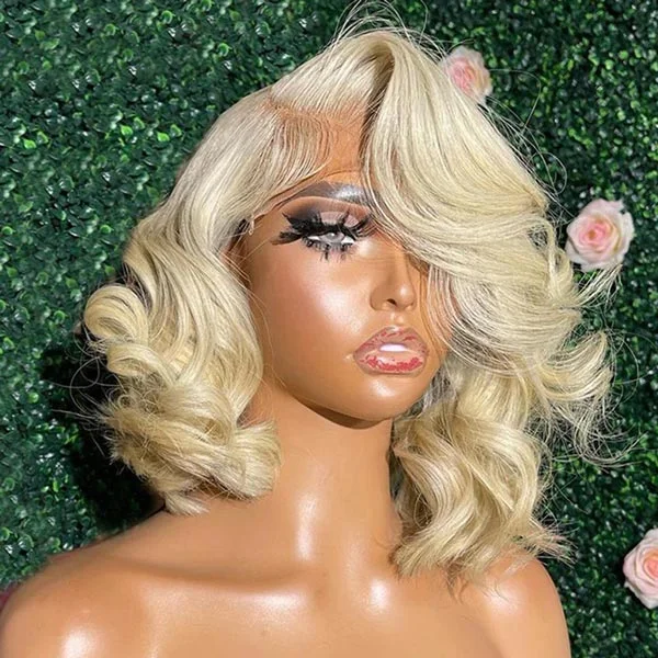 Colored wig with a 150 - density for a full and thick appearanceJunoda 613 Honey Blonde Body Wave Bob Wig Blunt Cut Human Hair Wigs for Women