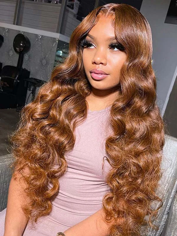 Synthetic colored wig with a heat - resistant formula for easy stylingJunoda Brown Loose Deep Wave Wig 13x4 Lace Front Human Hair Colored Wigs